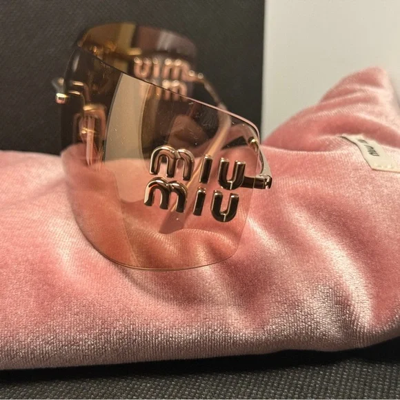 Miu Miu Rimless Sunglasses with Pink Lenses and Gold Hardware - Picture 7 of 11